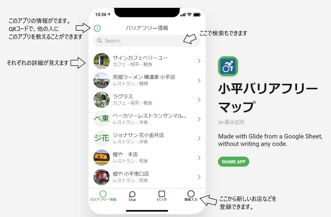 バリアフリー こだいらあたりのバリアフリーpwa アプリ 作りました 情報募集中です 使い方 こだいらあたりでcivictech