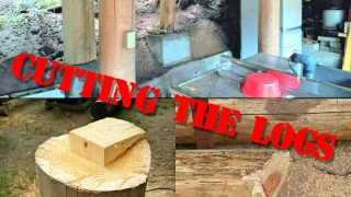 【DIYクリエーターズ】やっと空中ログハウスの柱を立てました。ログをチェーンソー、丸鋸、ノミで削って叩き込んだ!【のこぎり】